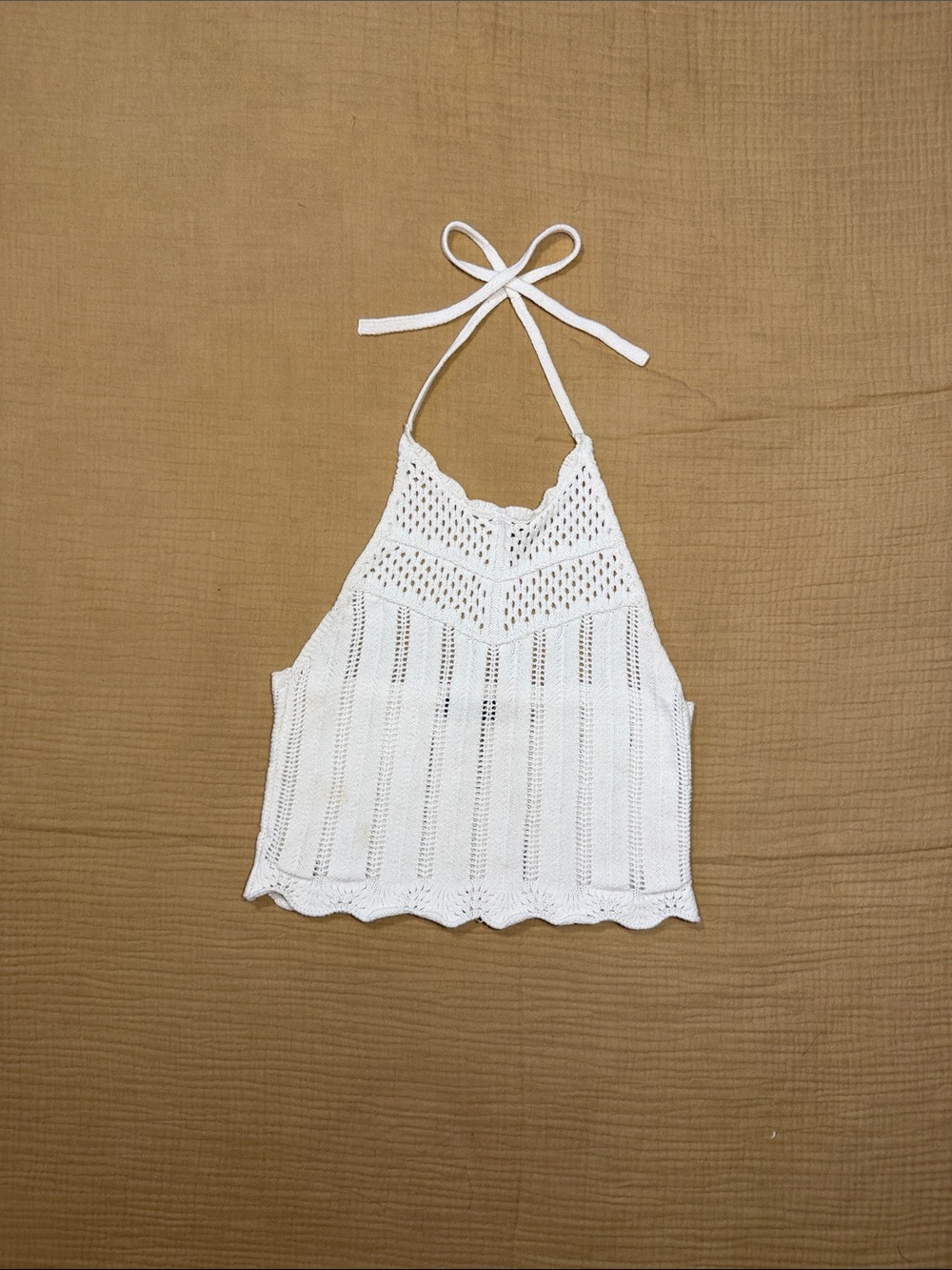 White Crochet Halter Tank Top